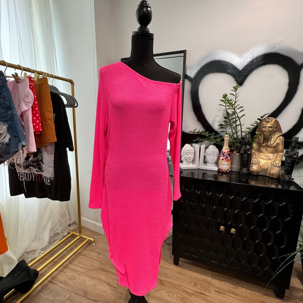 Hot pink asymmetrical fitted dress
